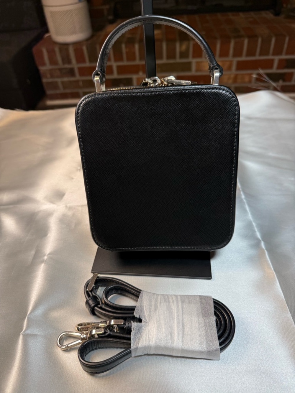 NWOT Kate Spade Black Mini Top-Handle Crossbody with Gold Hardware and Scarf - Picture 4 of 11